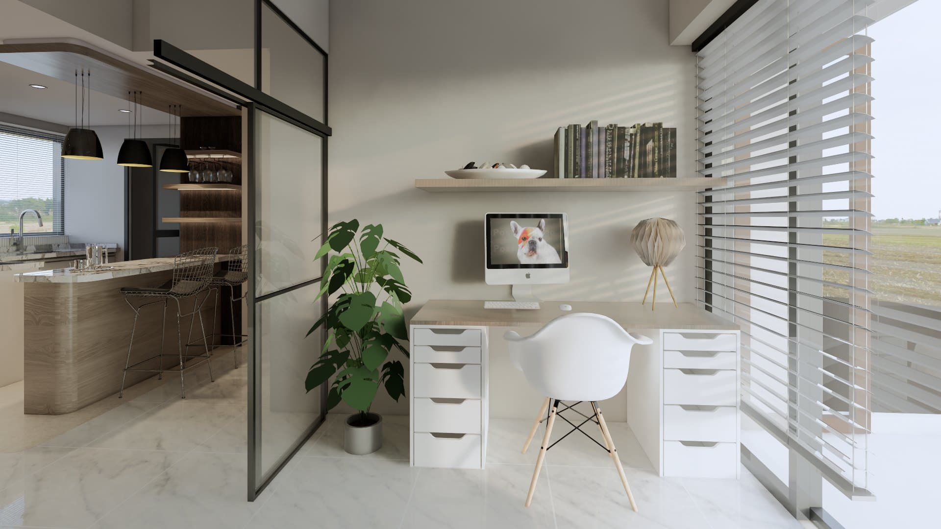 A streaming room in dark joinery and quiet upholstery, with concealed cabling and a wall-mounted display.